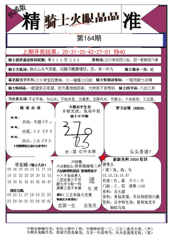 2024164期骑士火眼晶晶a