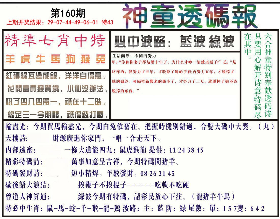 2024160期神童透码报