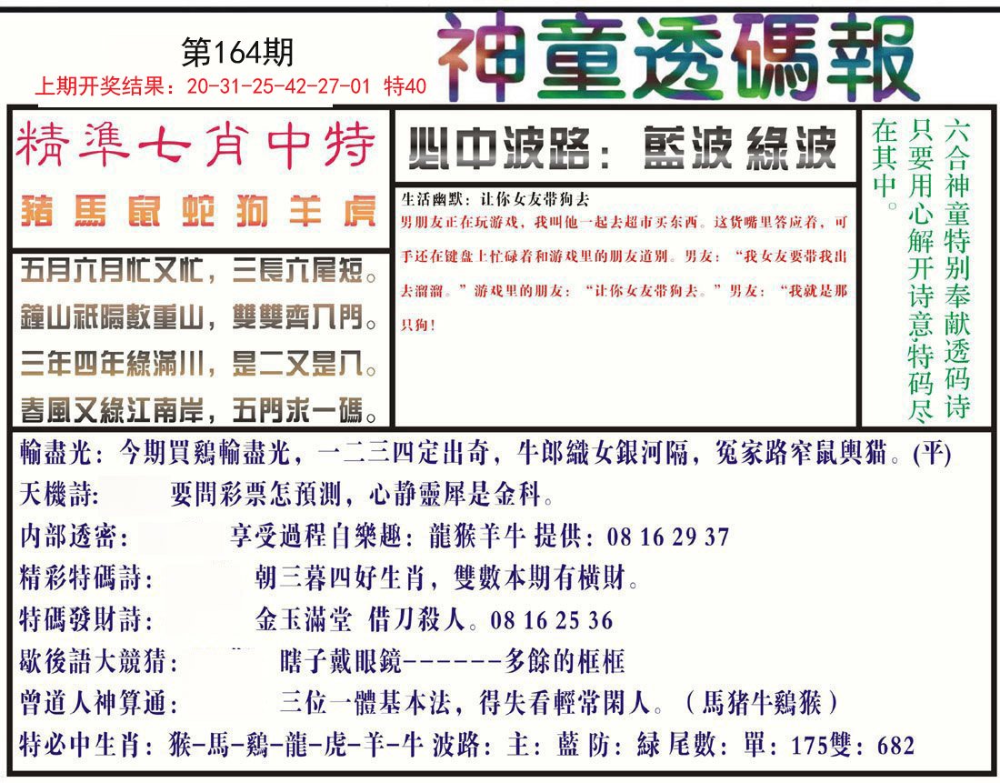 2024164期神童透码报