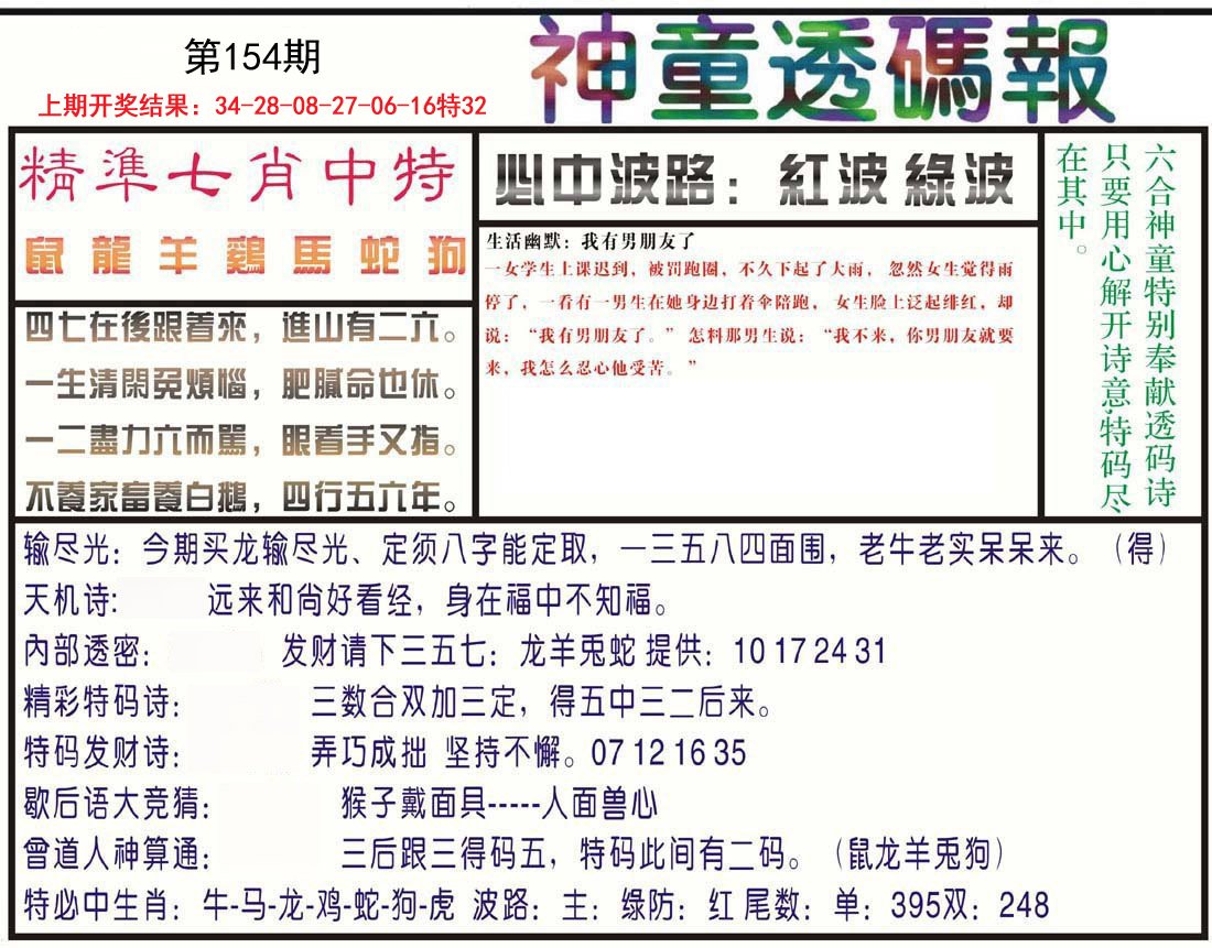 2024154期神童透码报