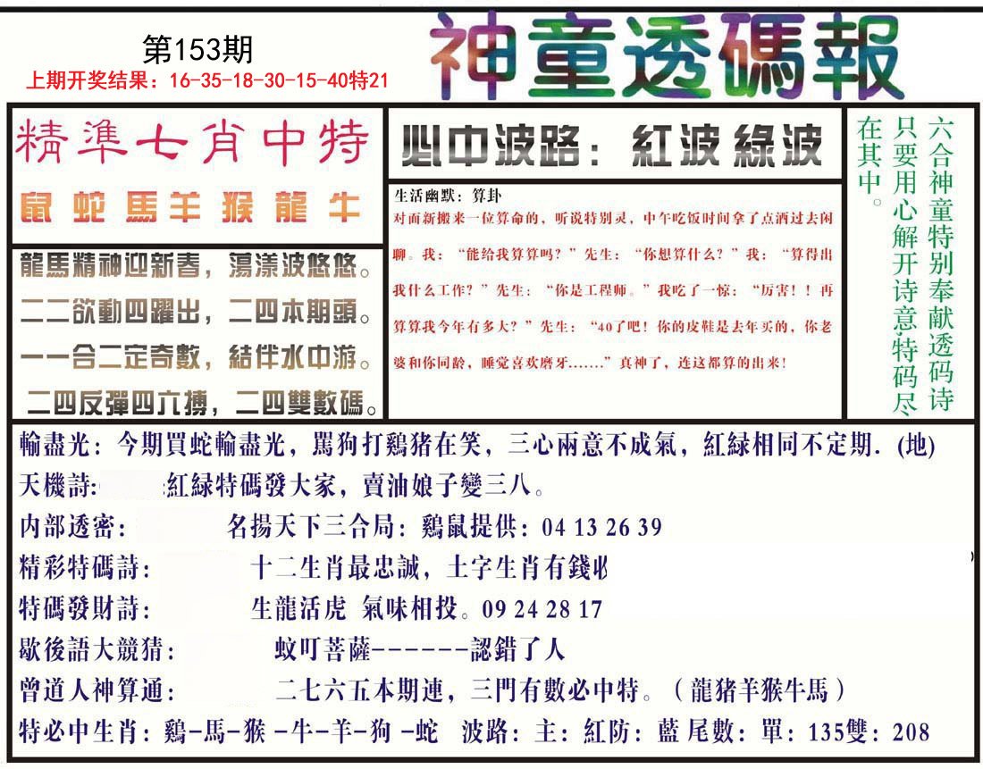 2024153期神童透码报