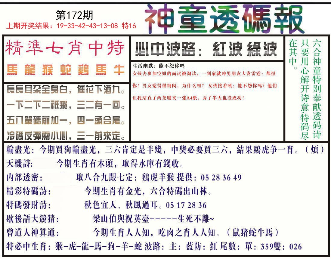 2024172期神童透码报