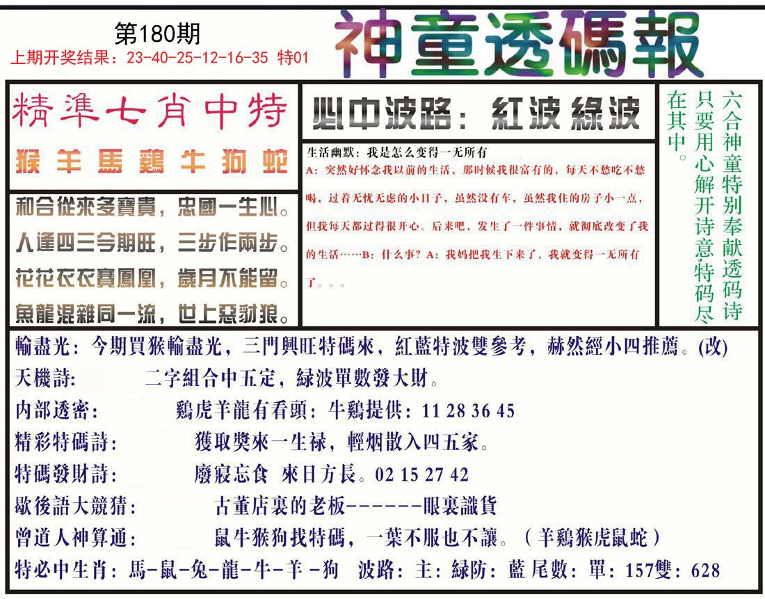 2024180期神童透码报