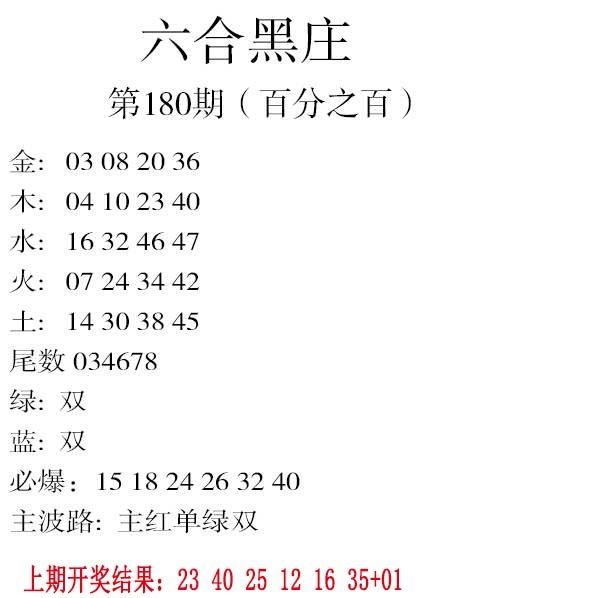 2024180期六合黑庄