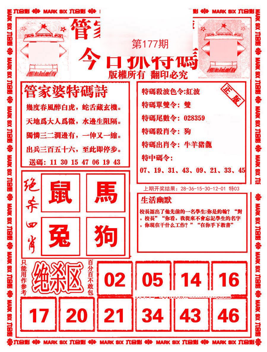 2024177期管家婆抓特码B