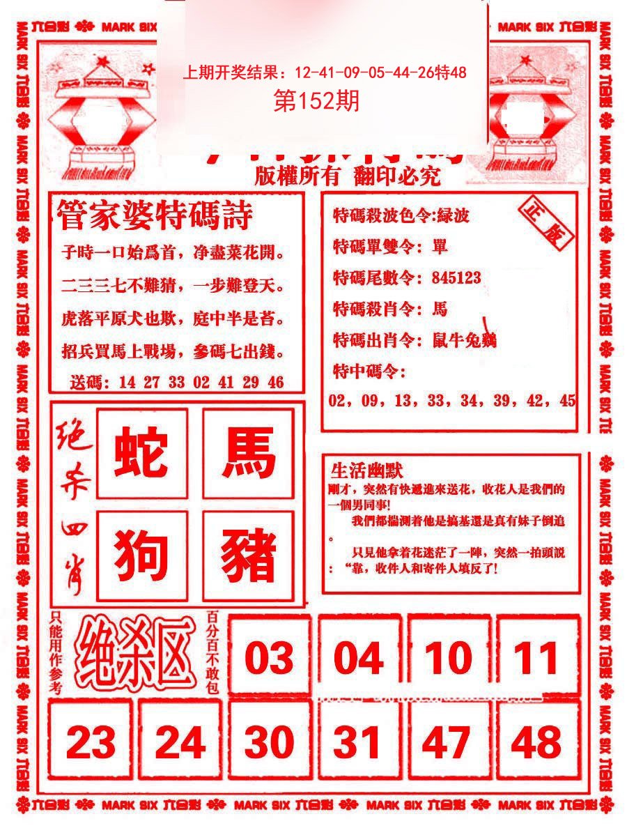 2024152期管家婆抓特码B