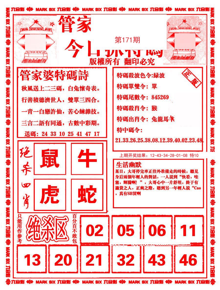 2024171期管家婆抓特码B