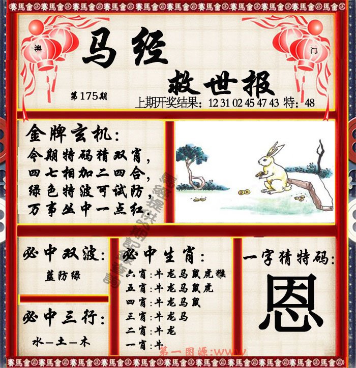 2024175期马经救世报