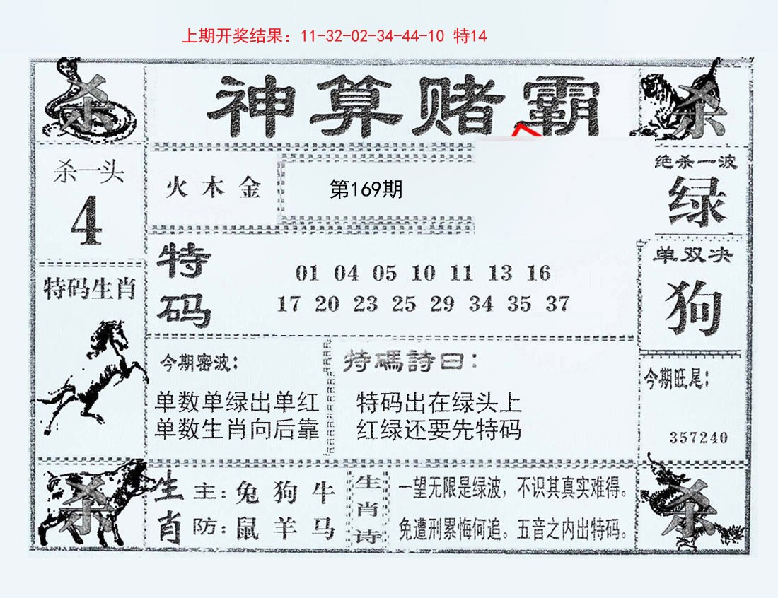 2024169期神算赌霸