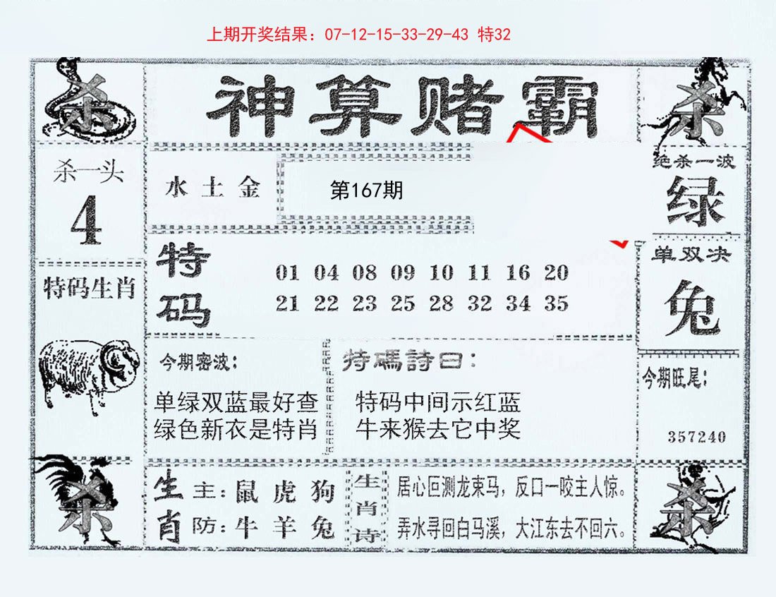 2024167期神算赌霸