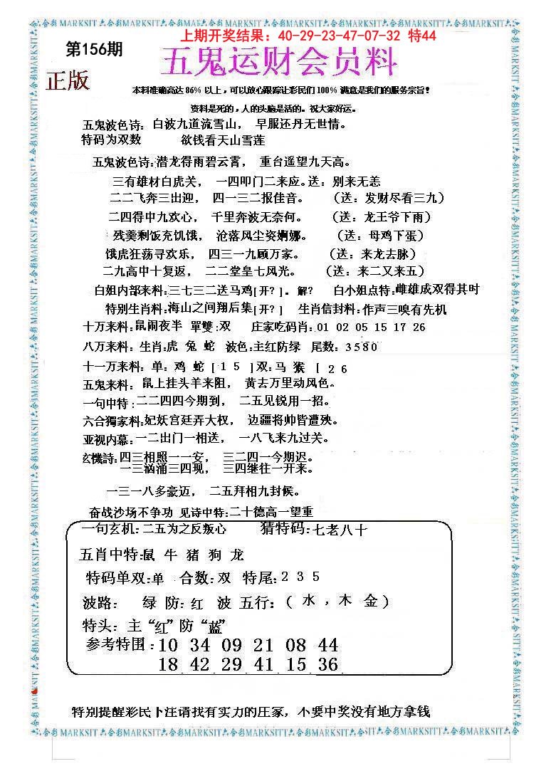 2024156期五鬼数理报