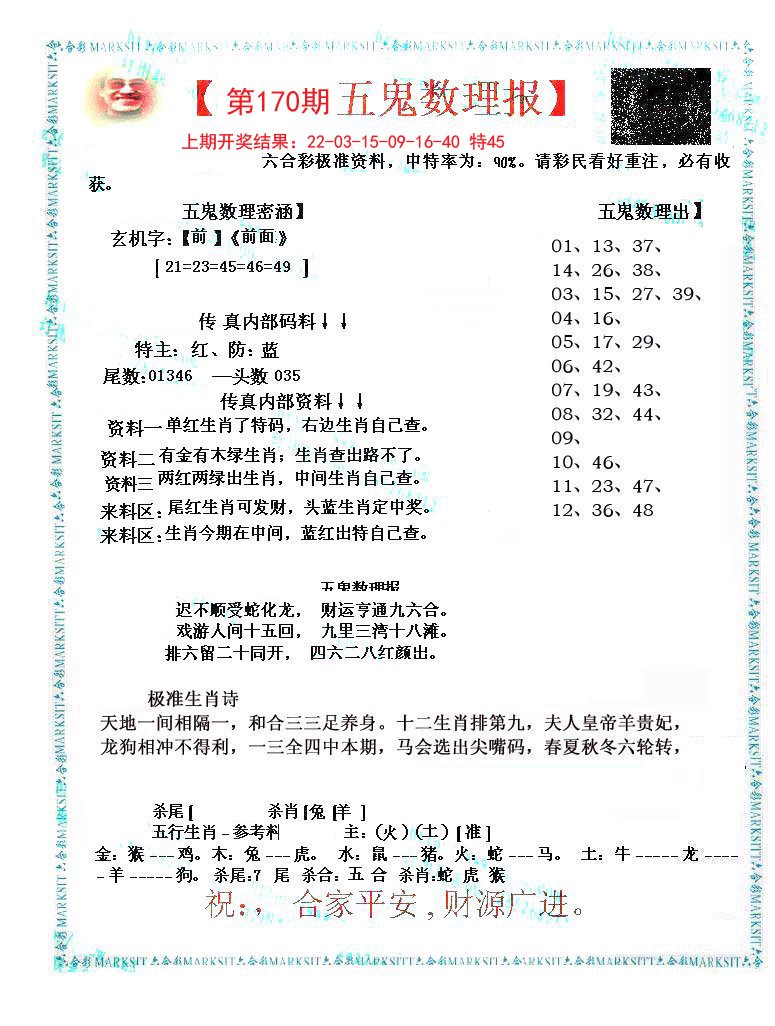 2024170期五鬼数理报