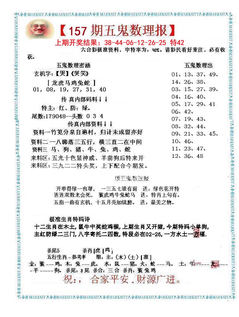 2024157期五鬼数理报