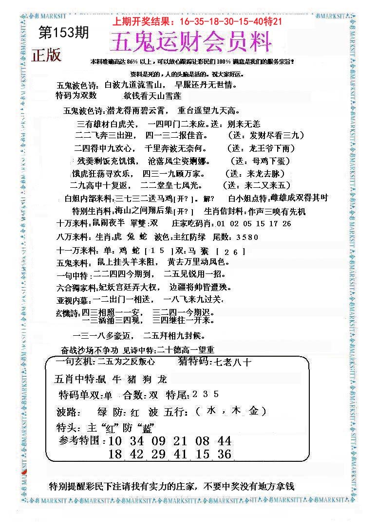 2024153期五鬼数理报