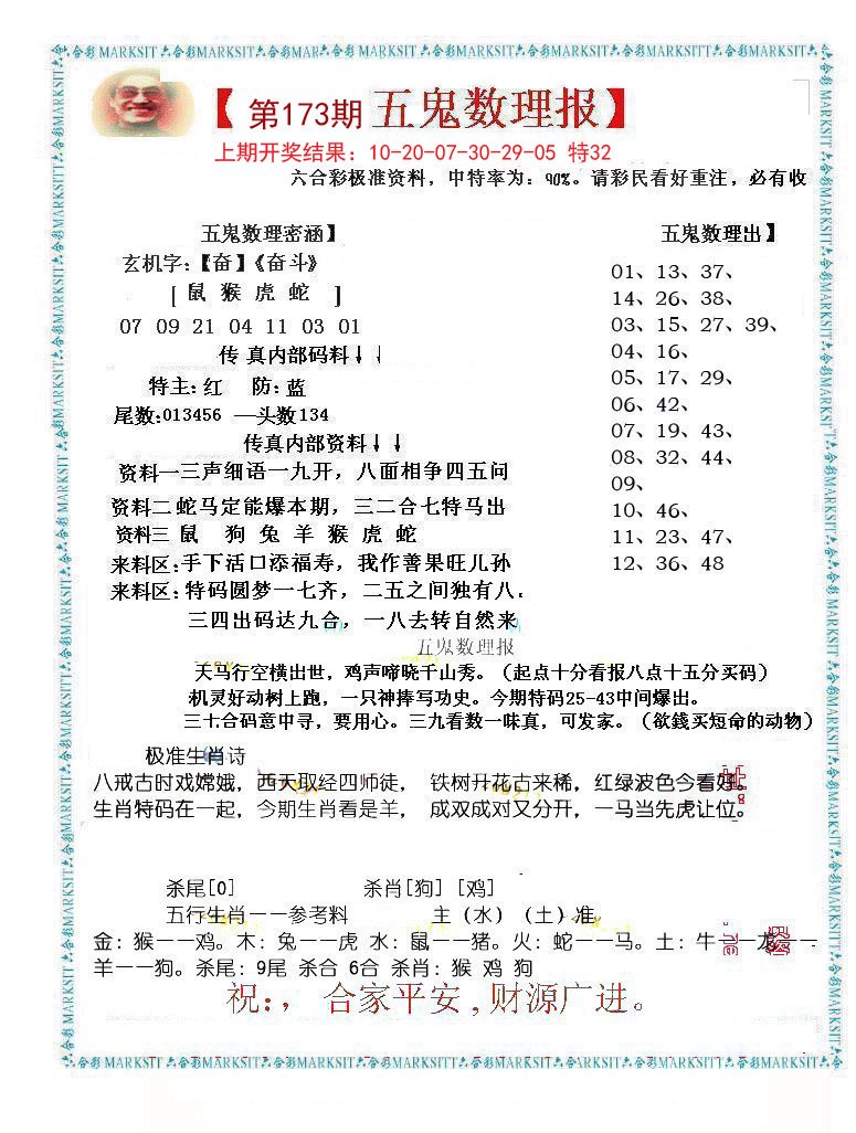 2024173期五鬼数理报