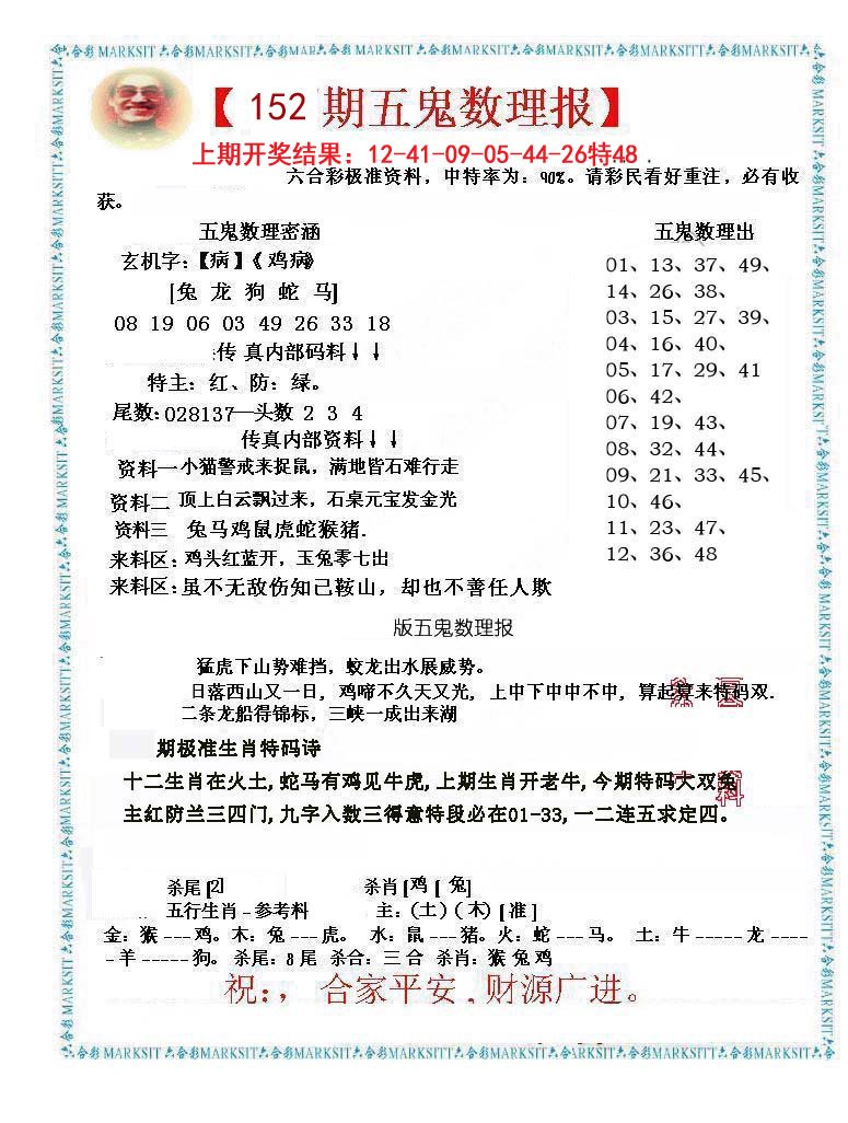 2024152期五鬼数理报