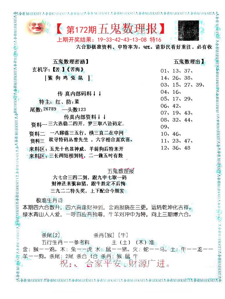 2024172期五鬼数理报