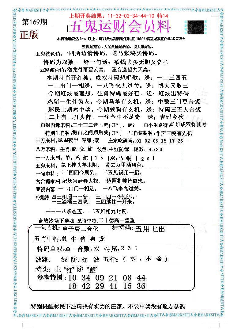 2024169期五鬼运财会员料