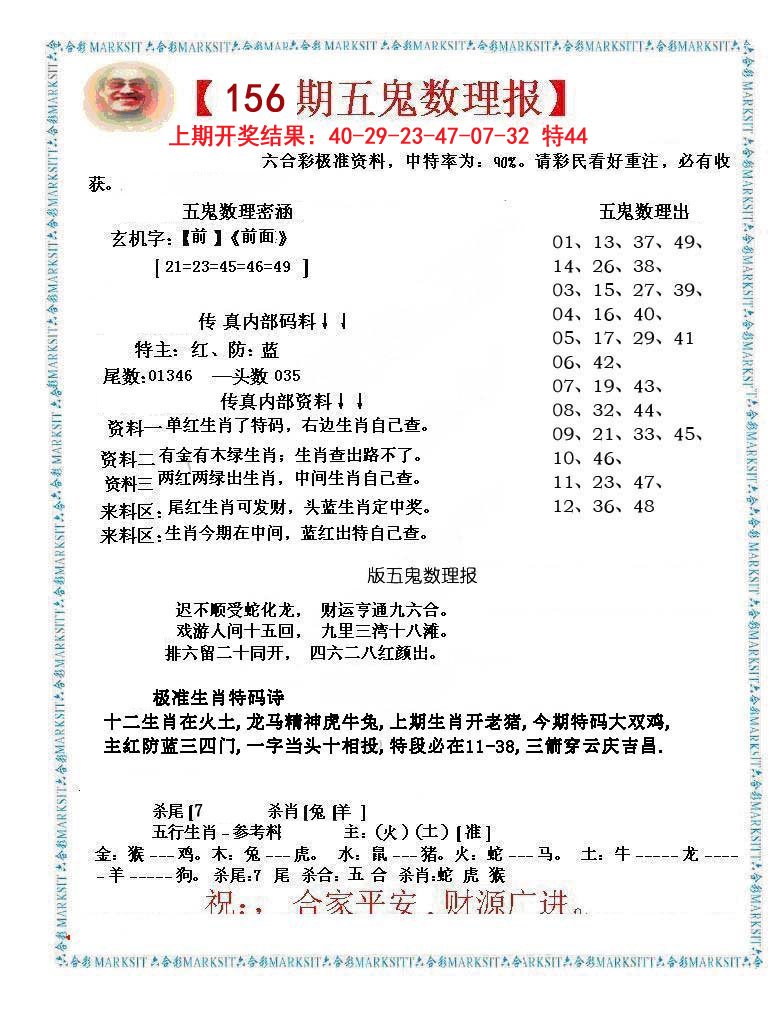 2024156期五鬼运财会员料