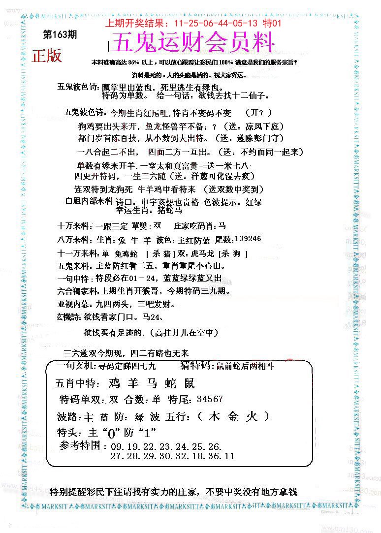 2024163期五鬼运财会员料