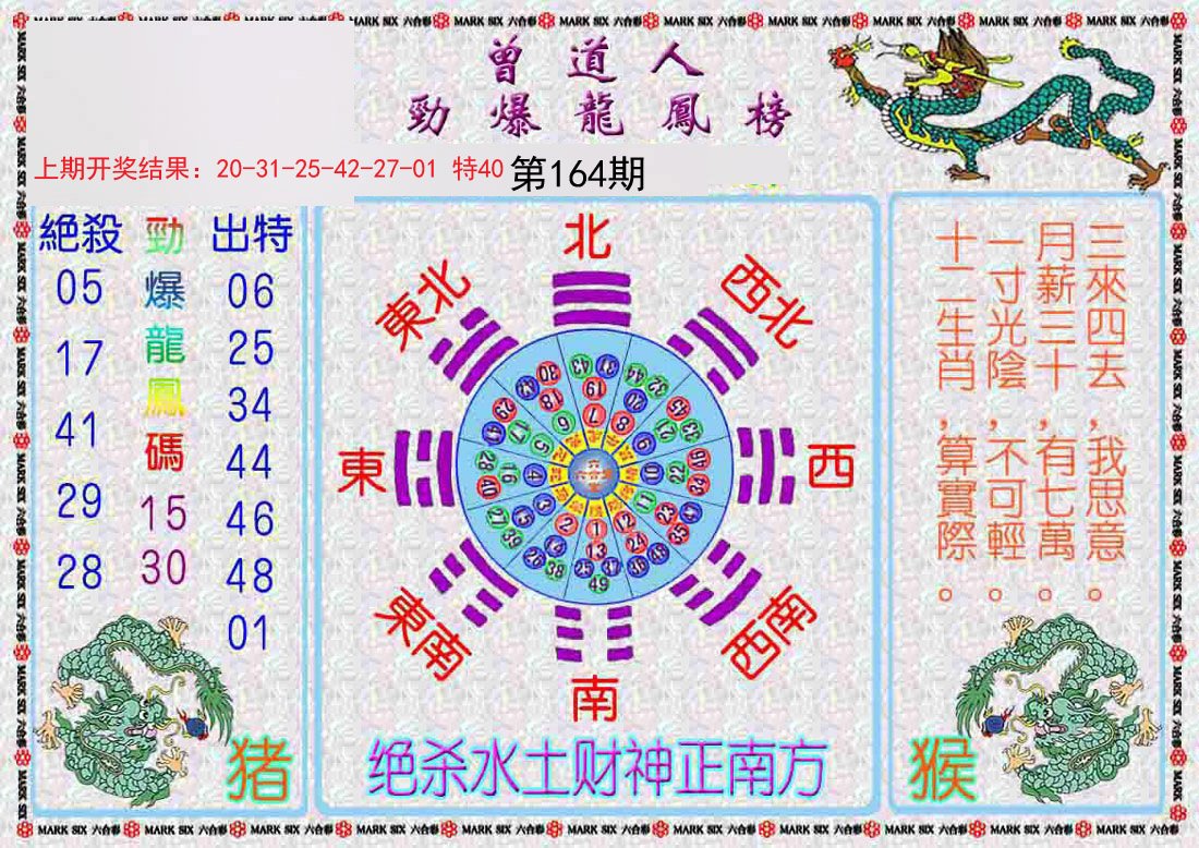 2024164期曾道人劲爆龙凤榜