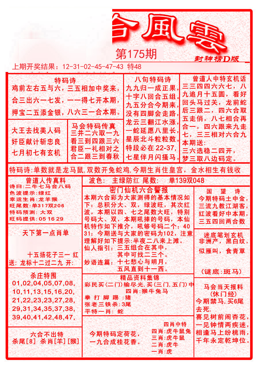 2024175期六合风云A