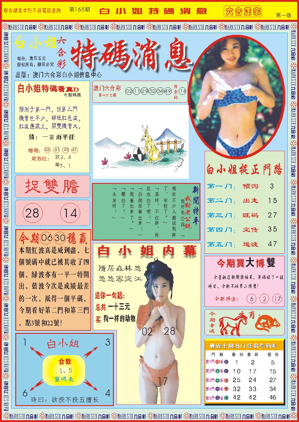 2024168期白小姐特码消息A