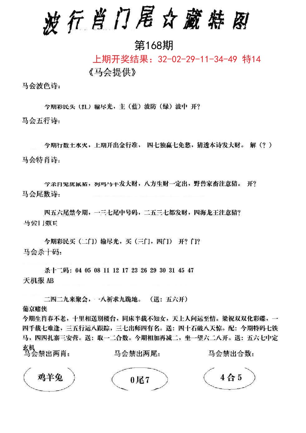 2024168期波行肖尾藏特图