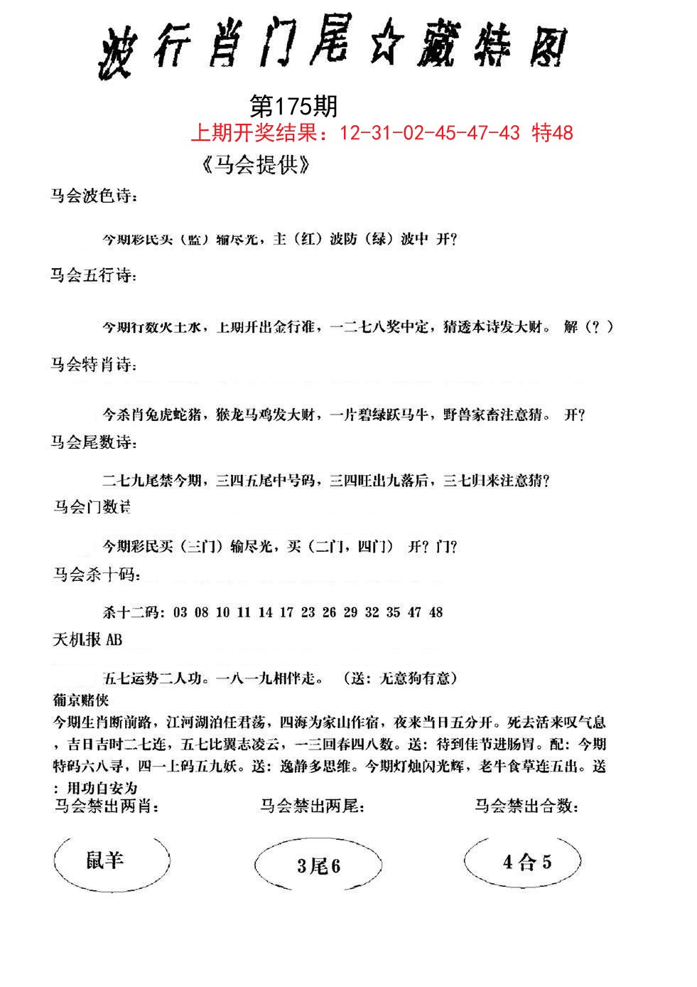 2024175期波行肖尾藏特图