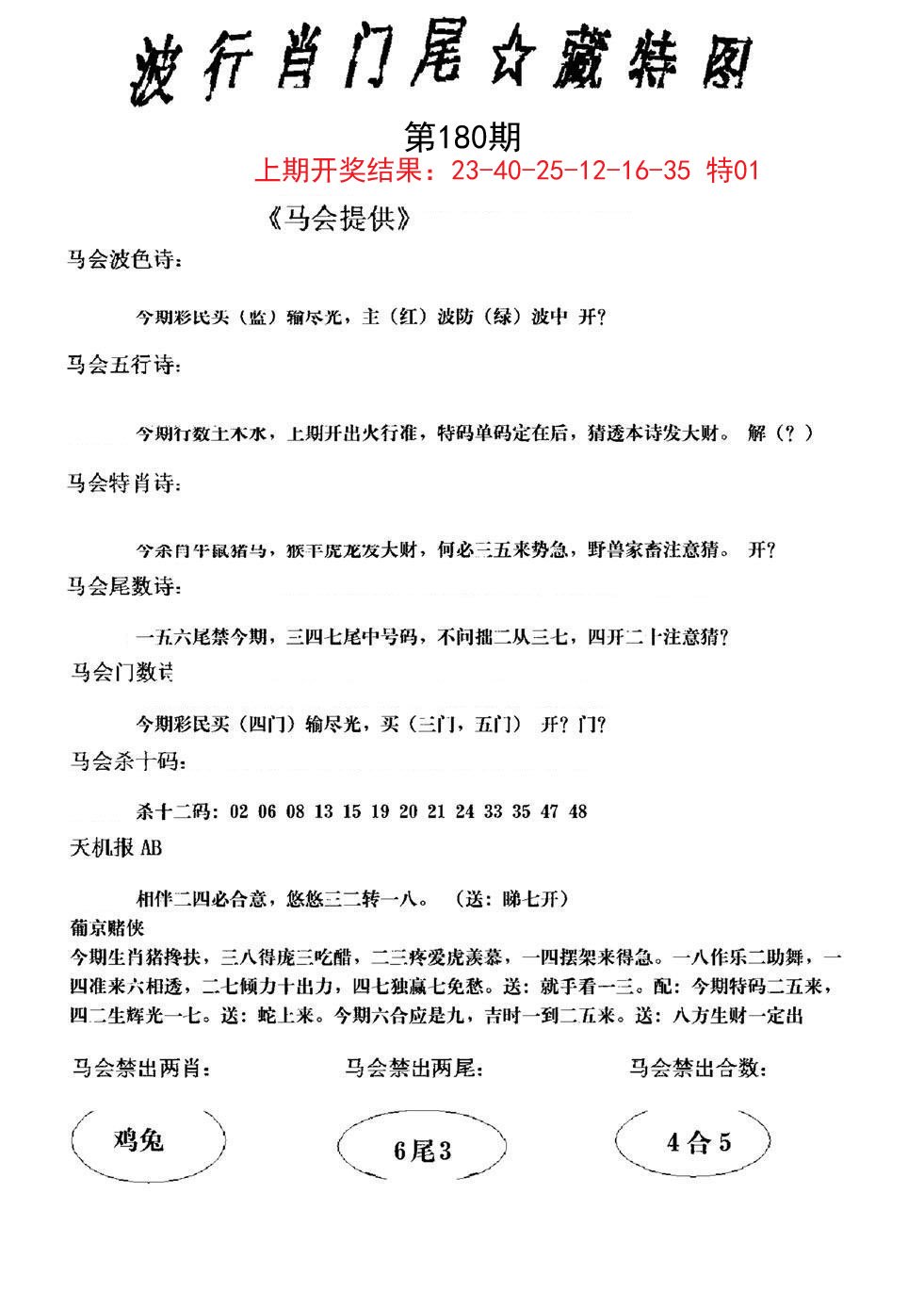 2024180期波行肖尾藏特图