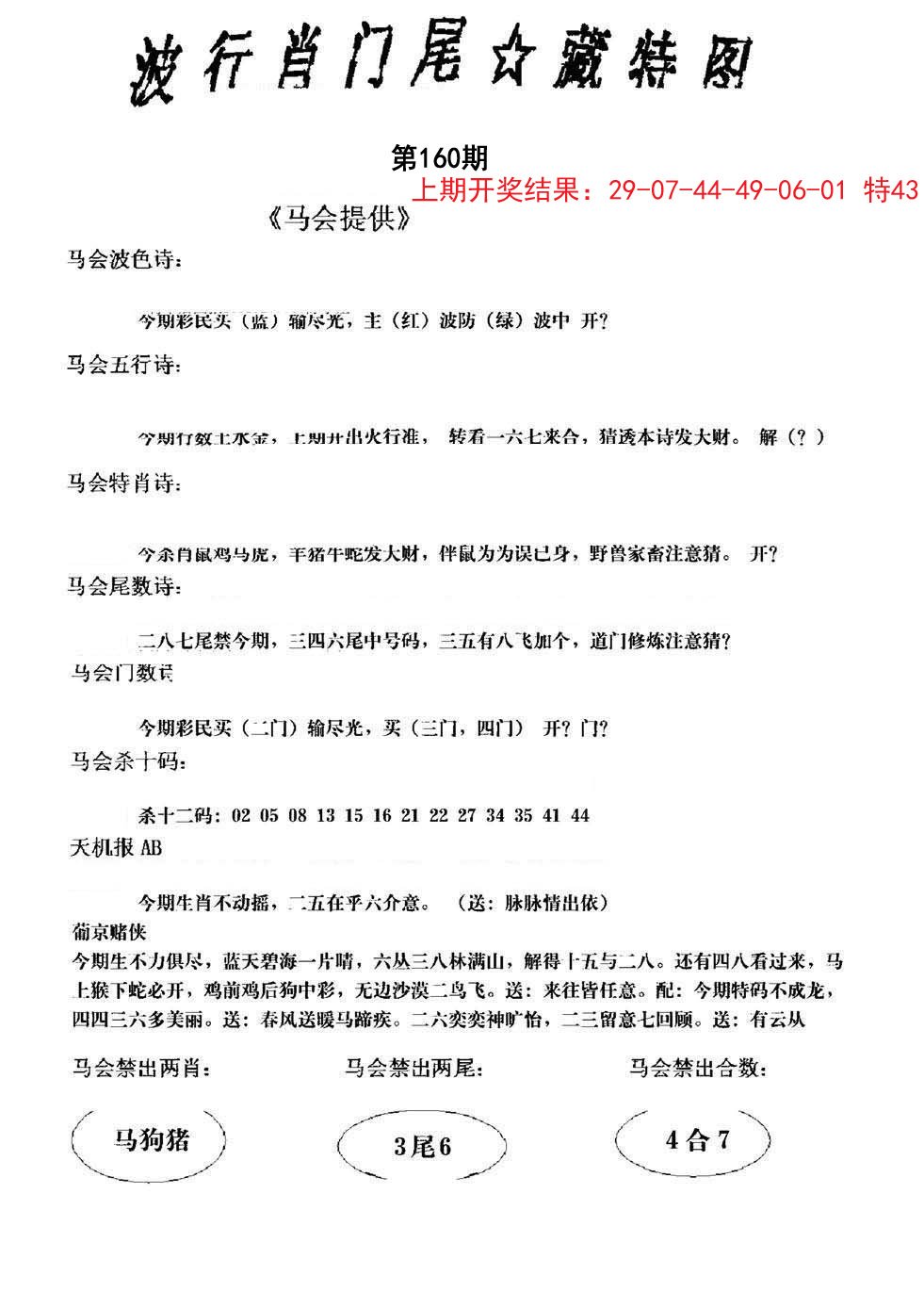 2024160期波行肖尾藏特图