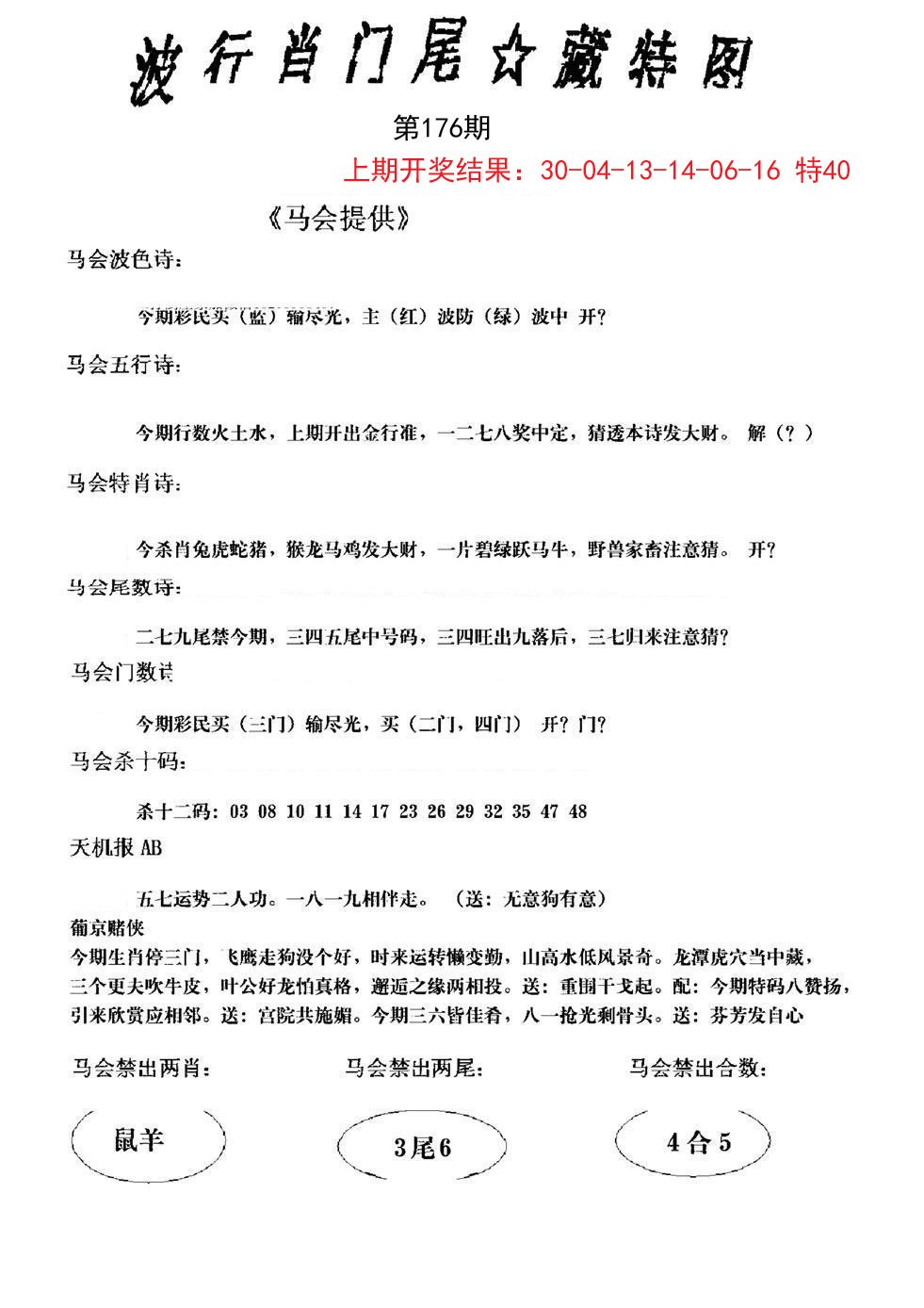 2024176期波行肖尾藏特图