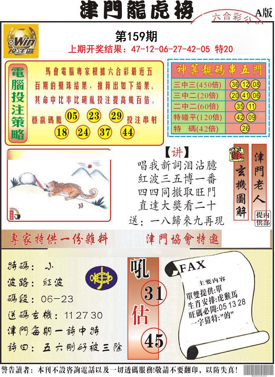 2024159期津门龙虎榜A