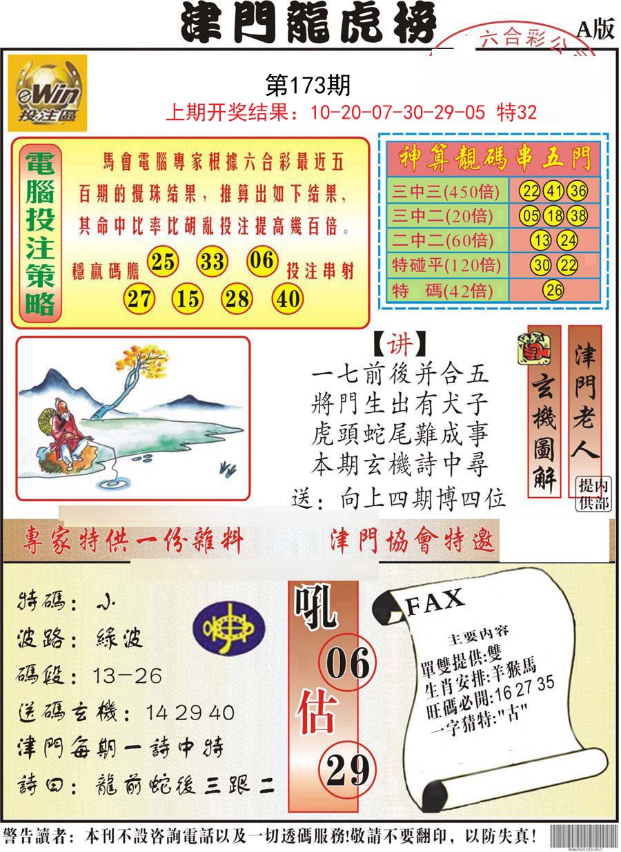 2024173期津门龙虎榜A