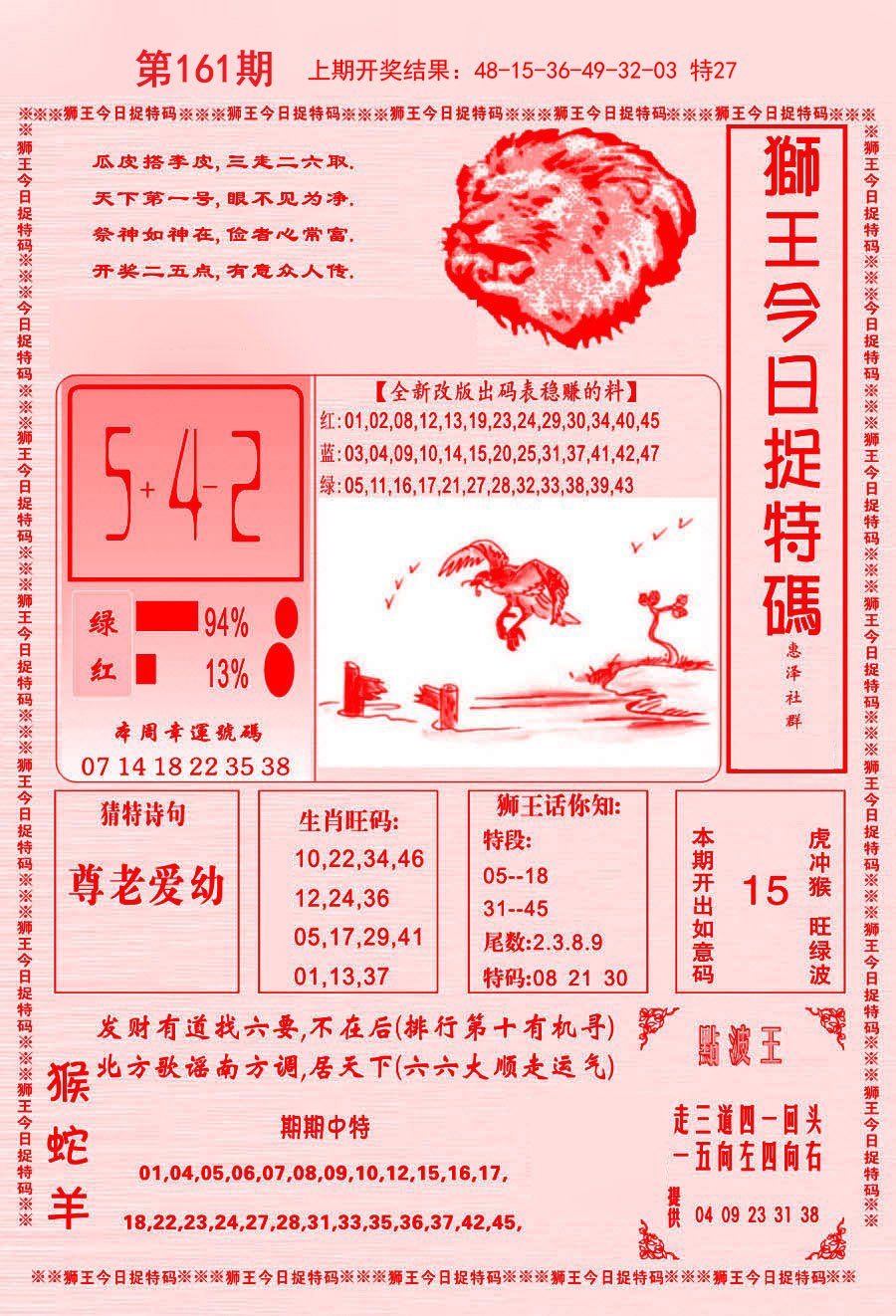 2024161期狮王今日抓特码