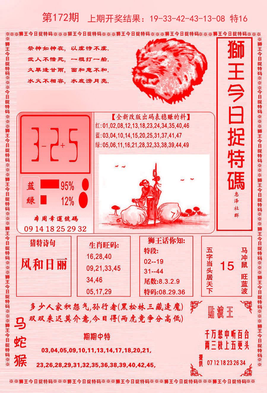 2024172期狮王今日抓特码