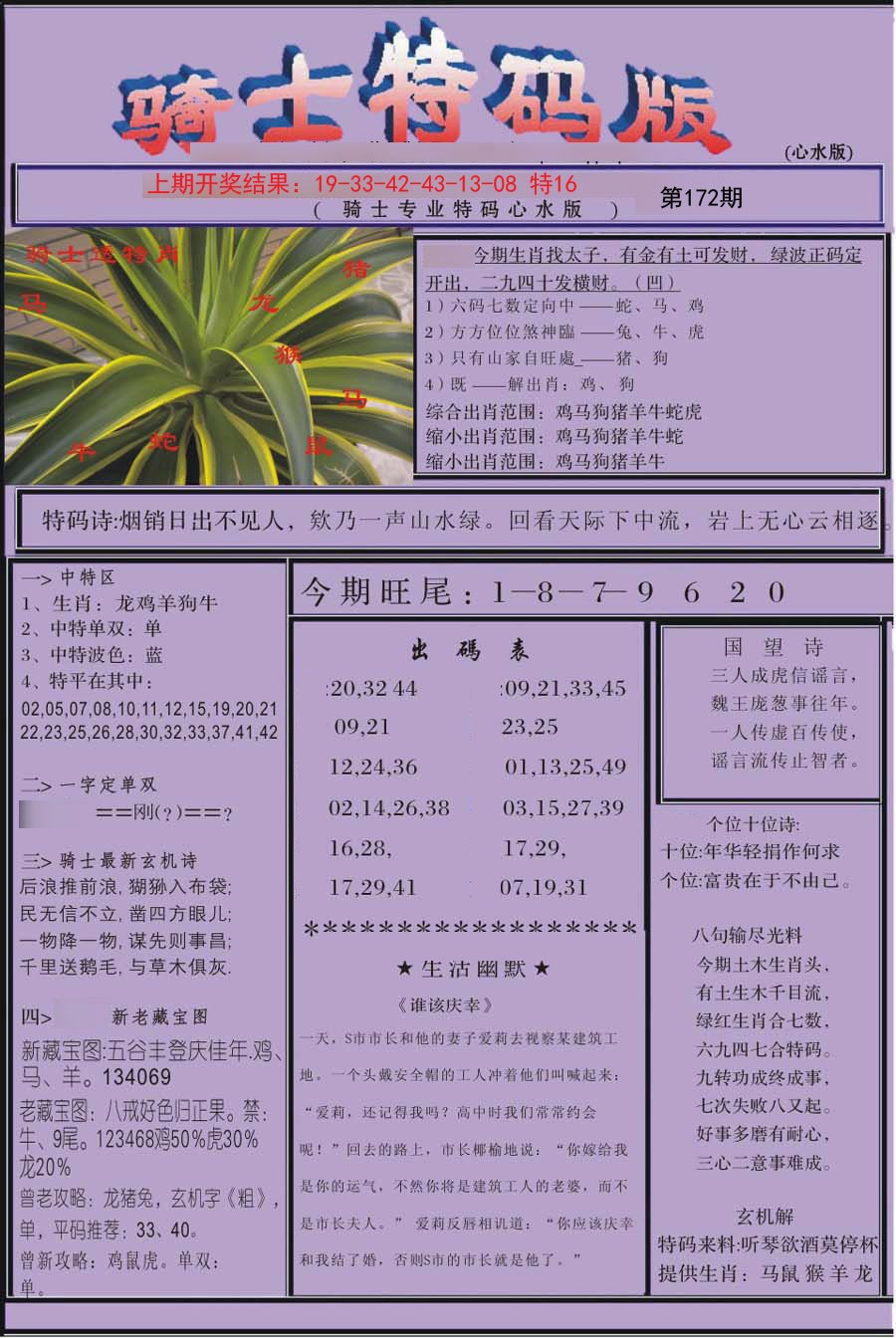 2024172期骑士特码版
