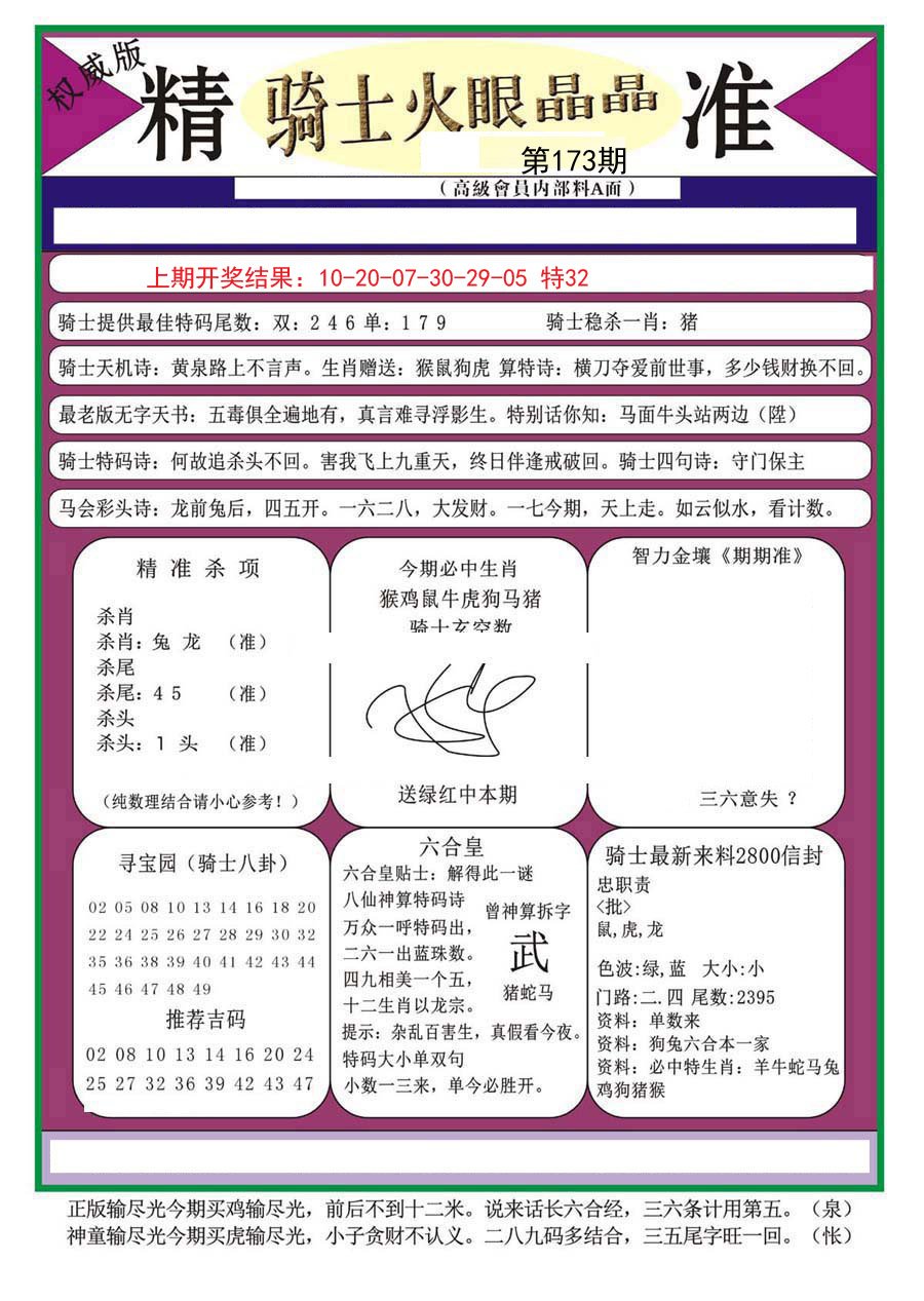2024173期骑士火眼晶晶（正）