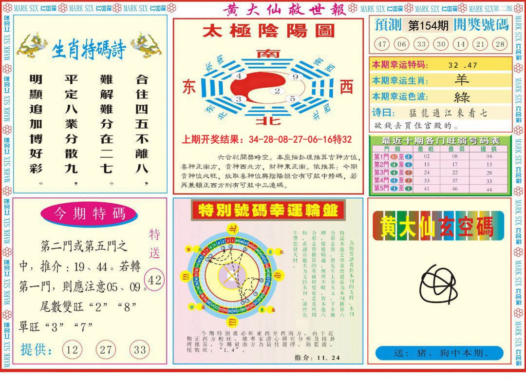 2024154期新黄大仙救世B