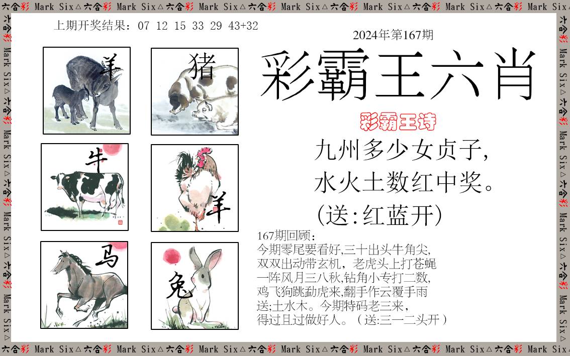 2024167期彩霸王六肖