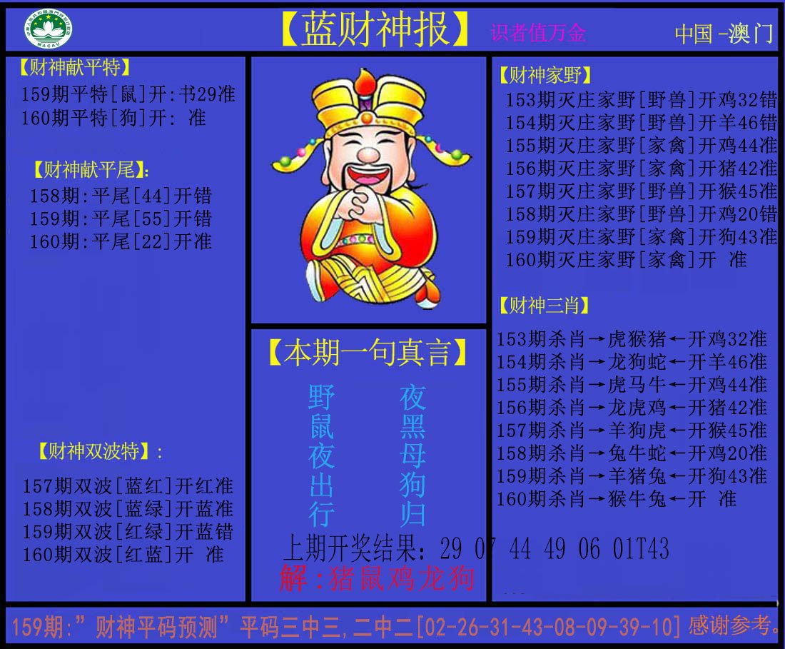 2024160期蓝财神