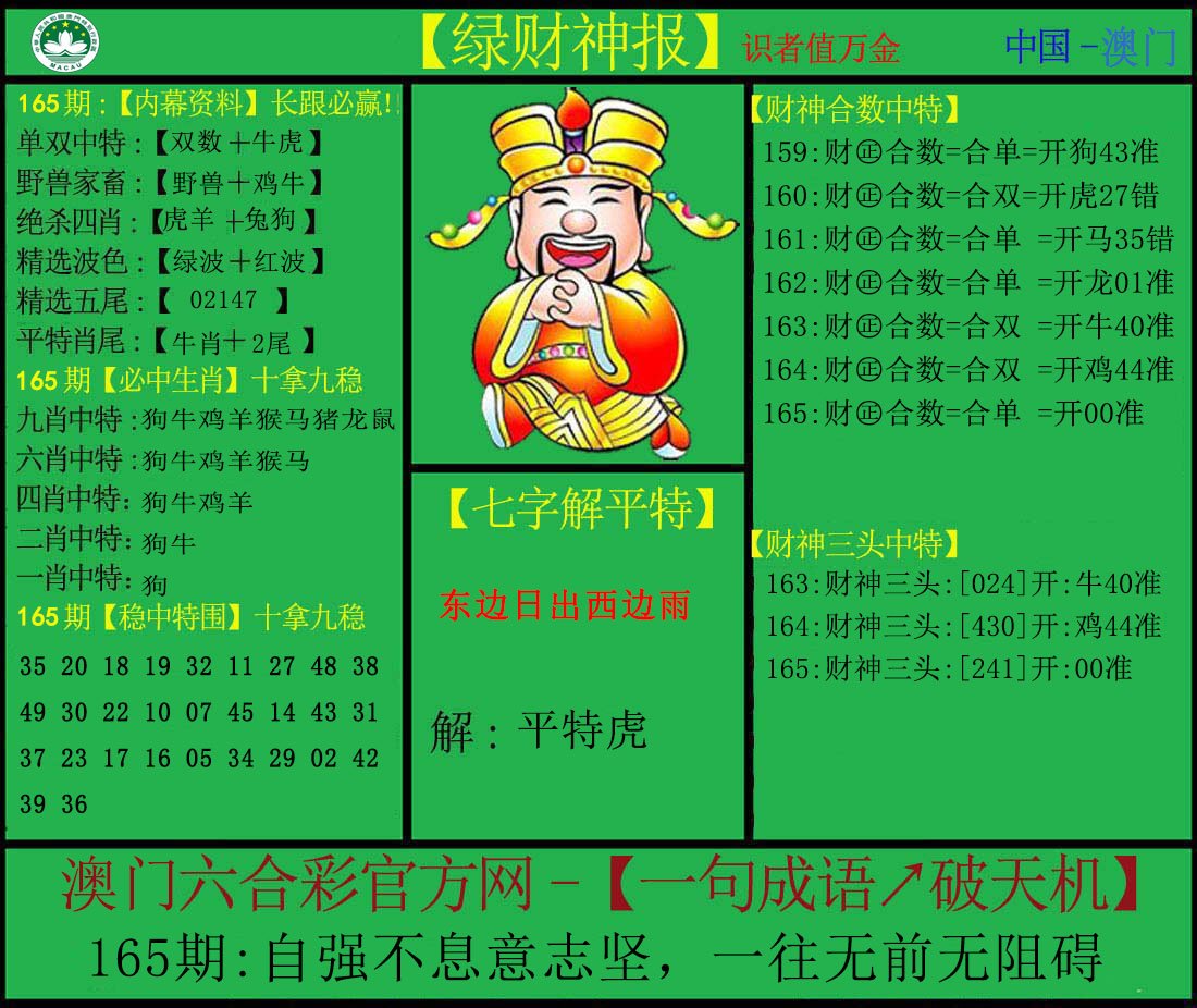 2024165期绿财神
