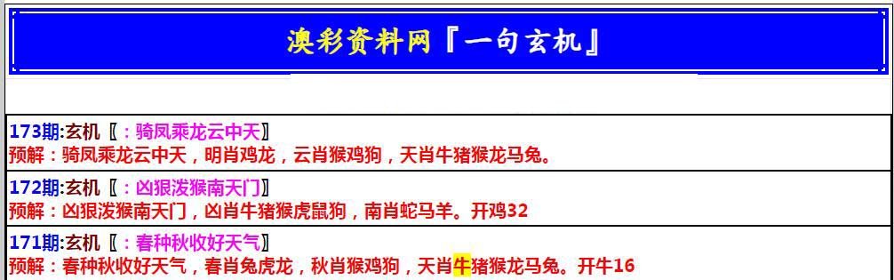 2024173期澳门一句玄机