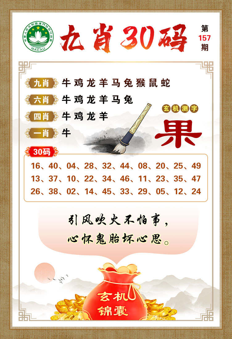 2024157期九肖30码