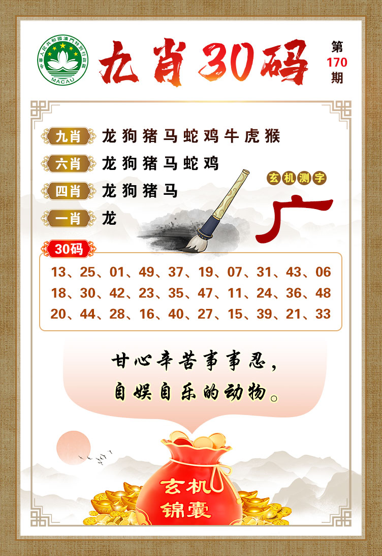 2024170期九肖30码
