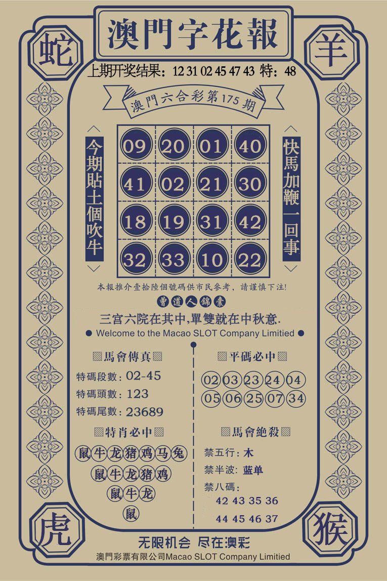 2024175期澳门字花报