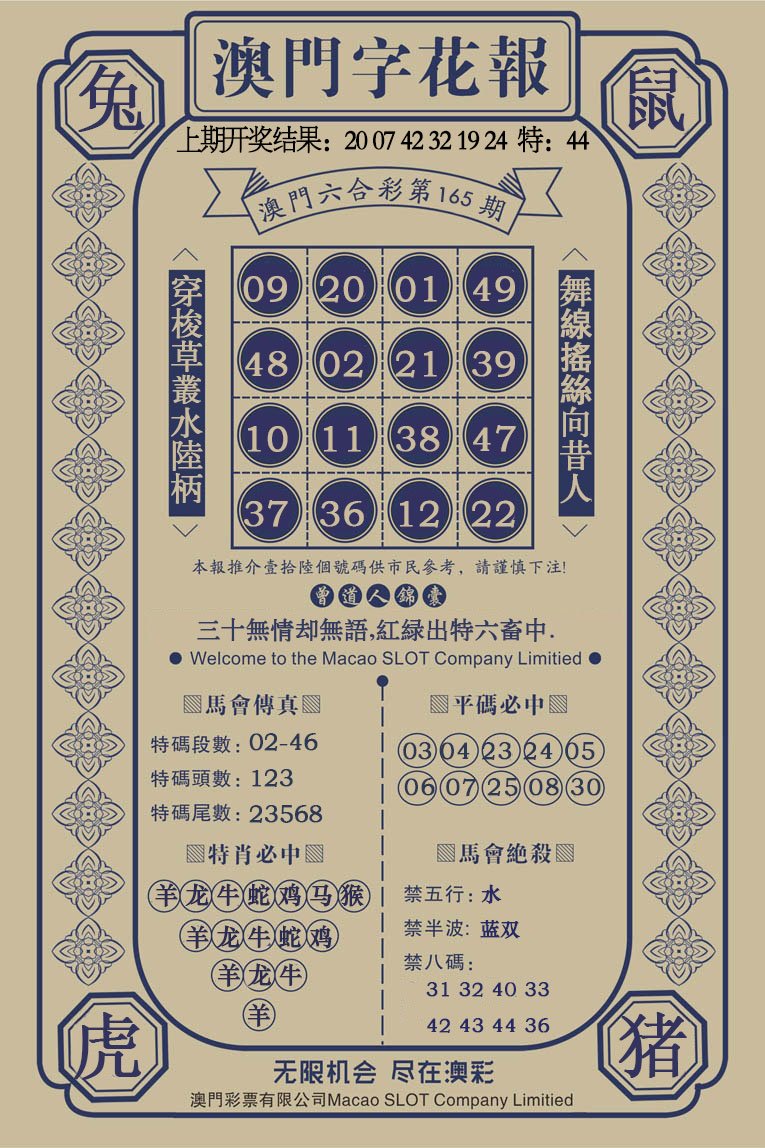 2024165期澳门字花报