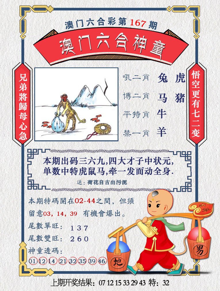 2024167期澳门六合神童