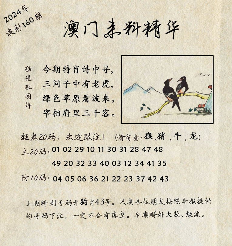 2024160期澳门来料精华
