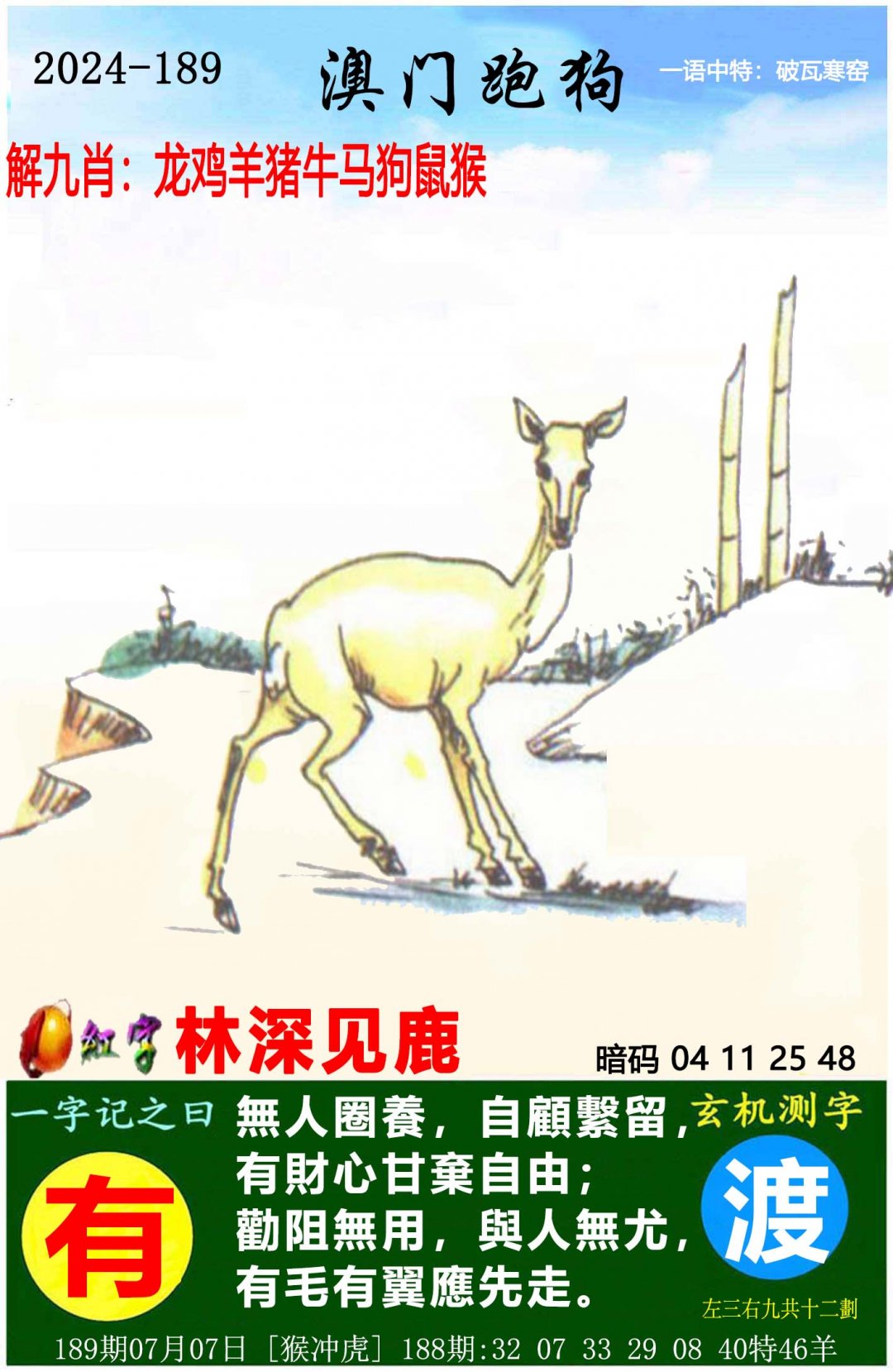 2024189期澳门跑狗图